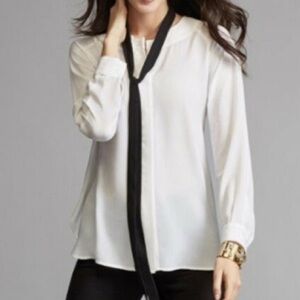 Cabi #3421 tuxedo blouse off white‎ long tunic sleeves NWOT